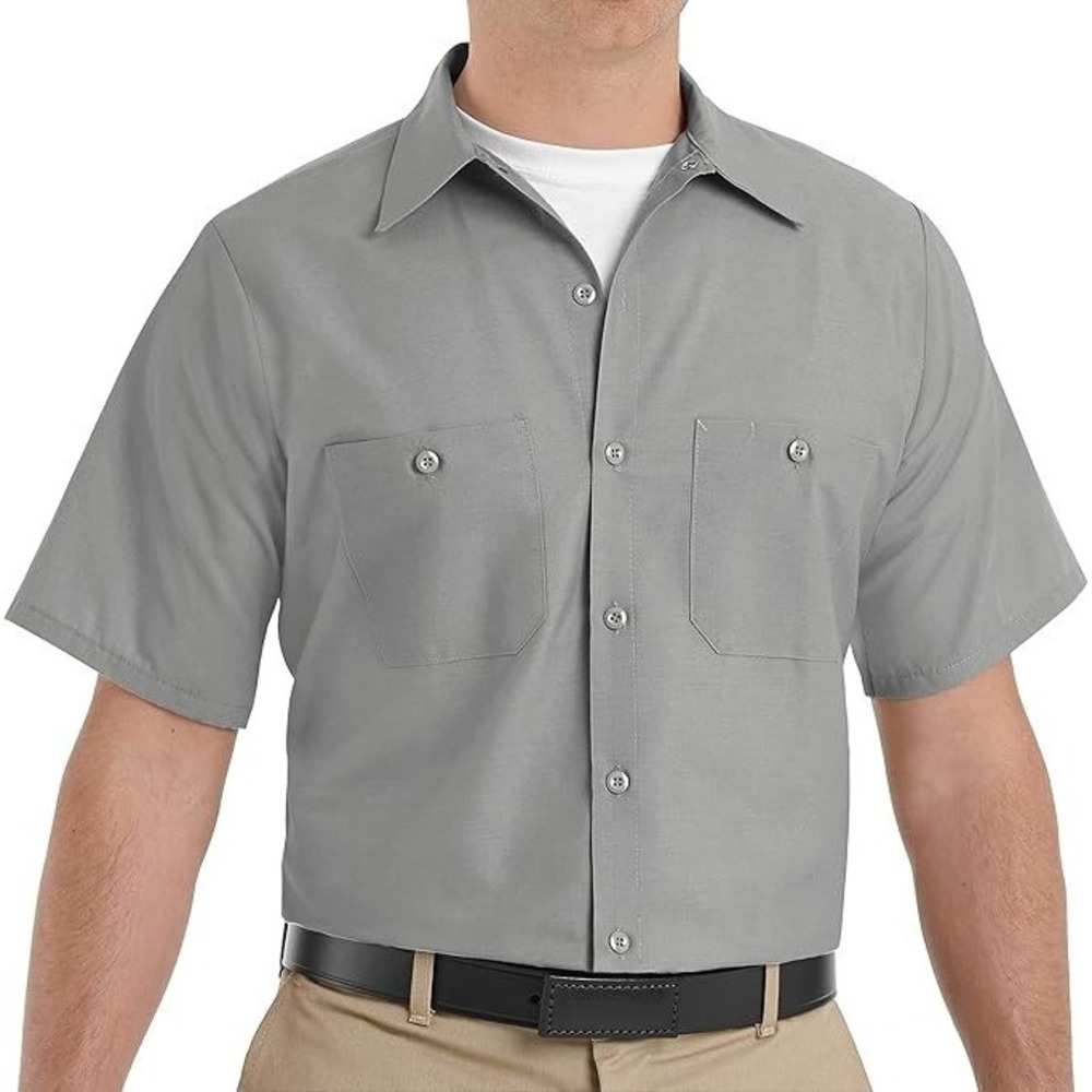 Red Kap Men's 3XL Industrial Work Reg. Fit Shirt Short Sleeve Light Gray SP24LA